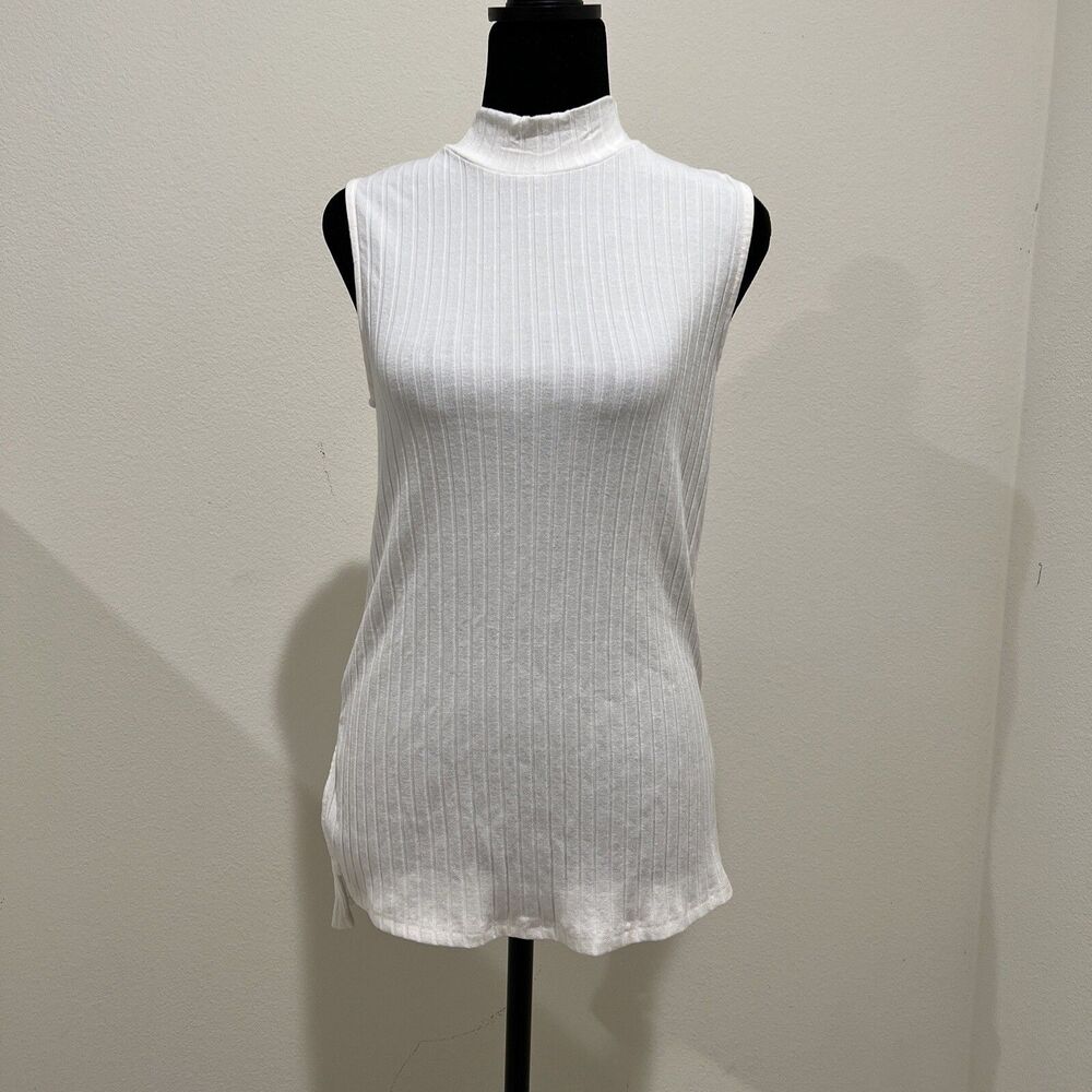 Cotton Candy LA Women’s Lace-up Ivory Stripped Mock Neck Blouse Vest L